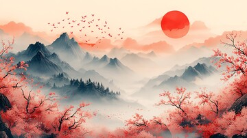 樱花与山景樱花山景日本