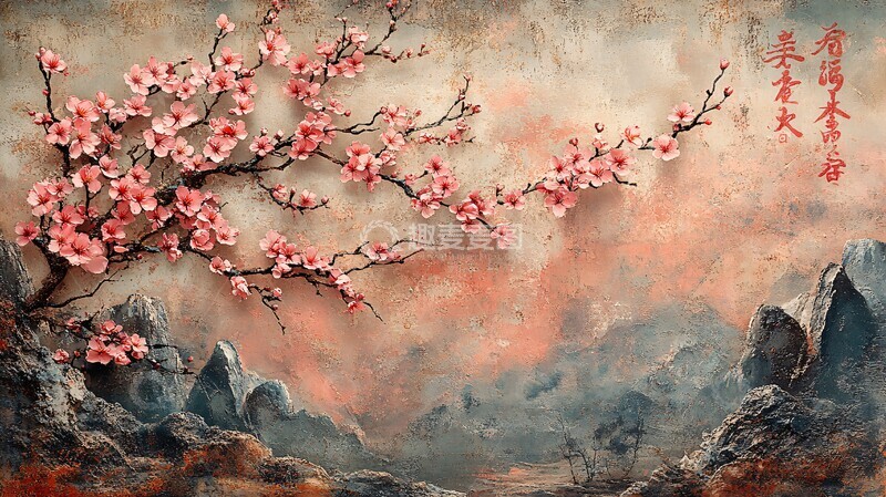 高清大图下载【趣麦麦图】樱花盛开背景字2