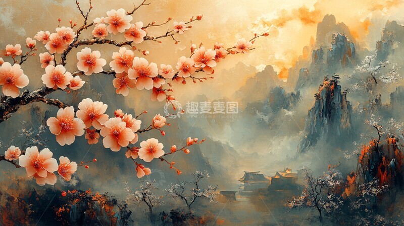 高清大图下载【趣麦麦图】樱花盛开背景字3