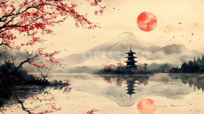高清大图下载【趣麦麦图】富士山樱月塔湖1