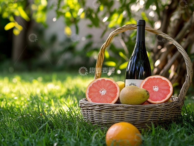 高清大图下载【趣麦麦图】草坪上的红酒素材