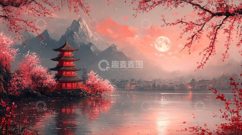 高清大图下载【趣麦麦图】富士山樱月塔湖2