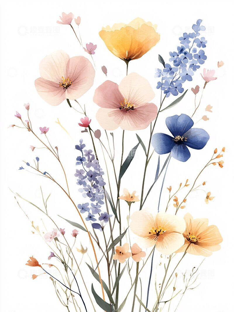 高清大图下载【趣麦麦图】轻柔花束水彩画3