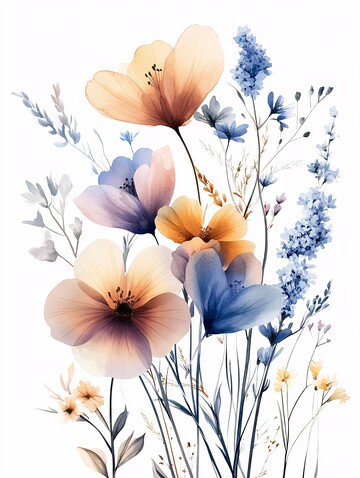 轻柔花束水彩画