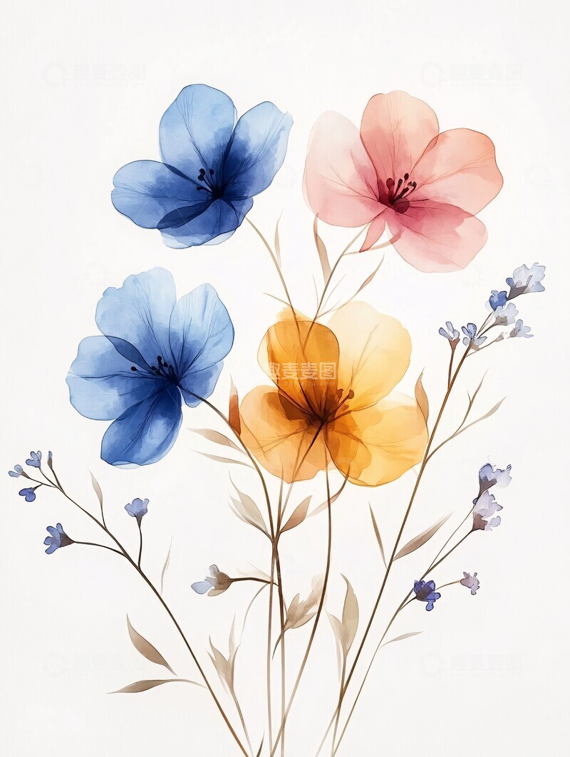 高清大图下载【趣麦麦图】轻柔花束水彩画2
