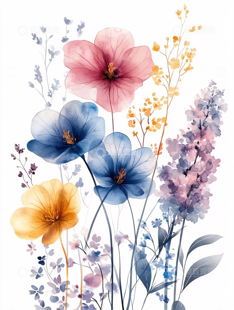高清大图下载【趣麦麦图】轻柔花束水彩画1