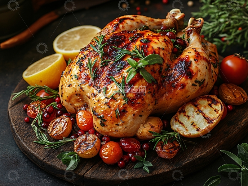 高清大图下载【趣麦麦图】圣诞节烤鸡