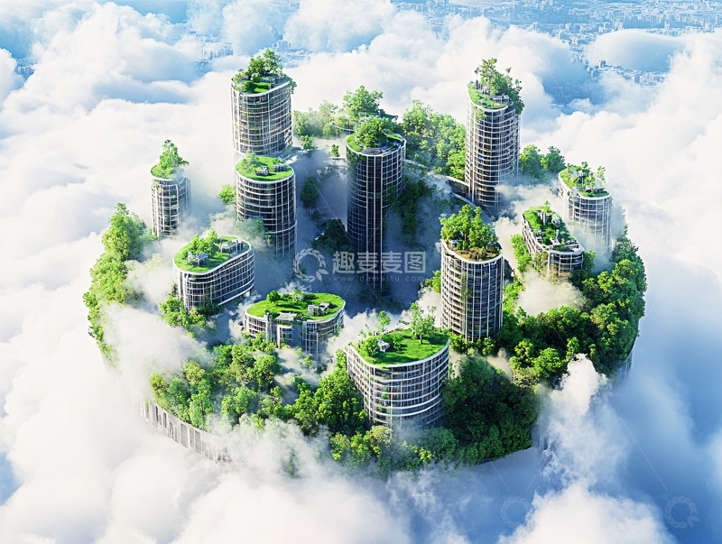 高清大图下载【趣麦麦图】云海森林城市11