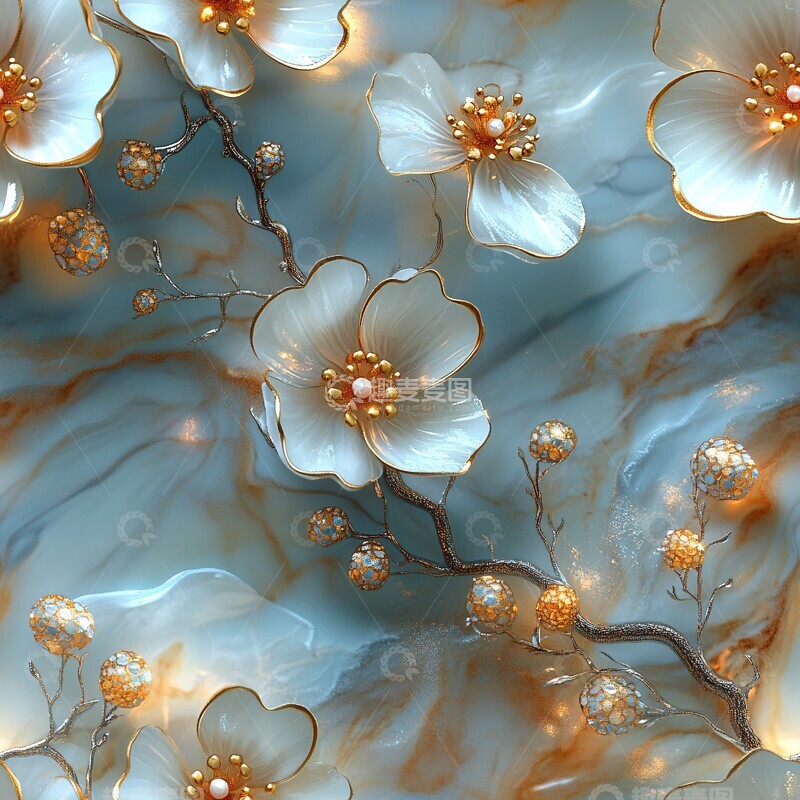 高清大图下载【趣麦麦图】蓝色花纹花卉艺术3