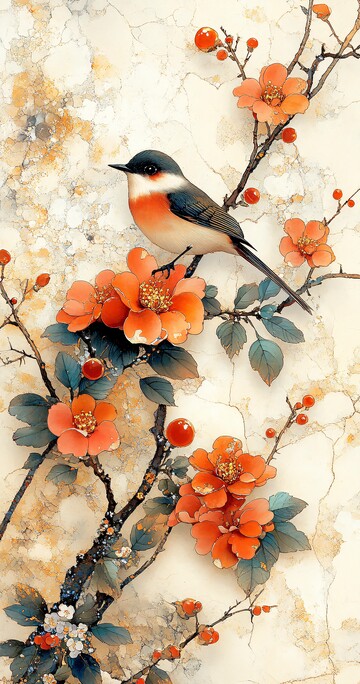 元宝花卉绿叶图案2