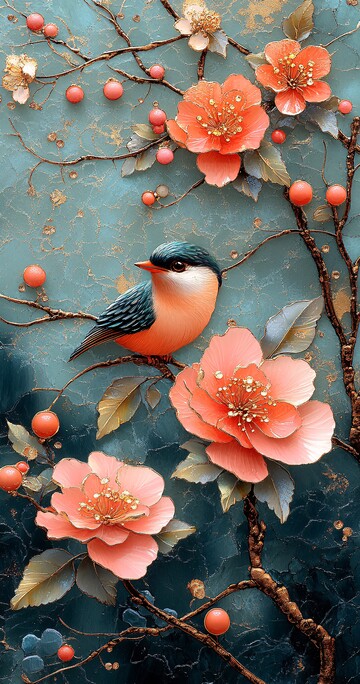 元宝花卉绿叶图案3