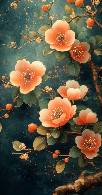 元宝花卉绿叶图案1