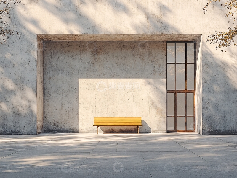 高清大图下载【趣麦麦图】墙边休息长凳