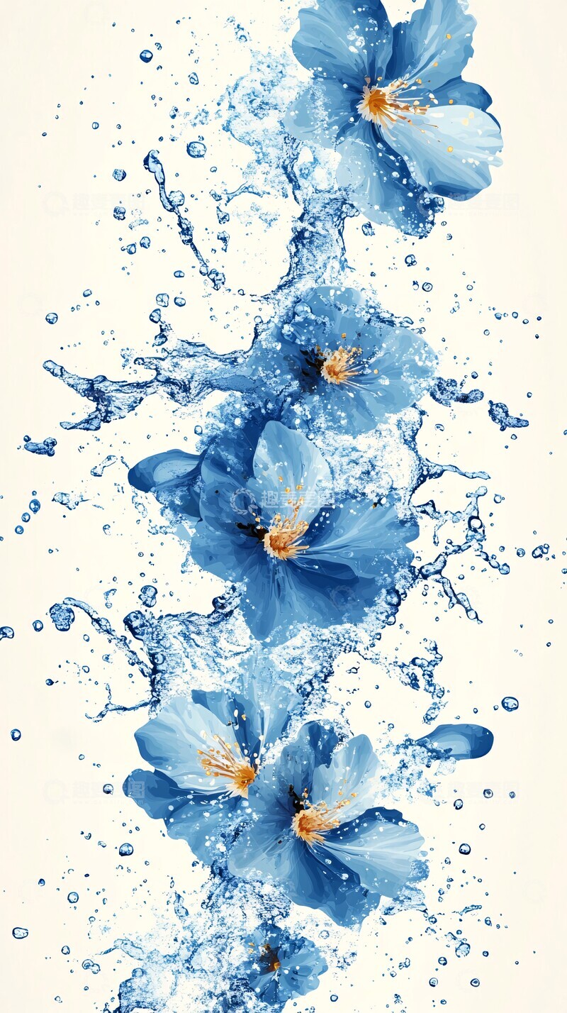高清大图下载【趣麦麦图】蓝色花朵水花设计1