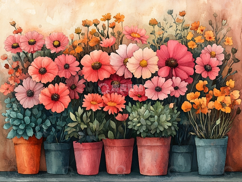 高清大图下载【趣麦麦图】盆花装饰画