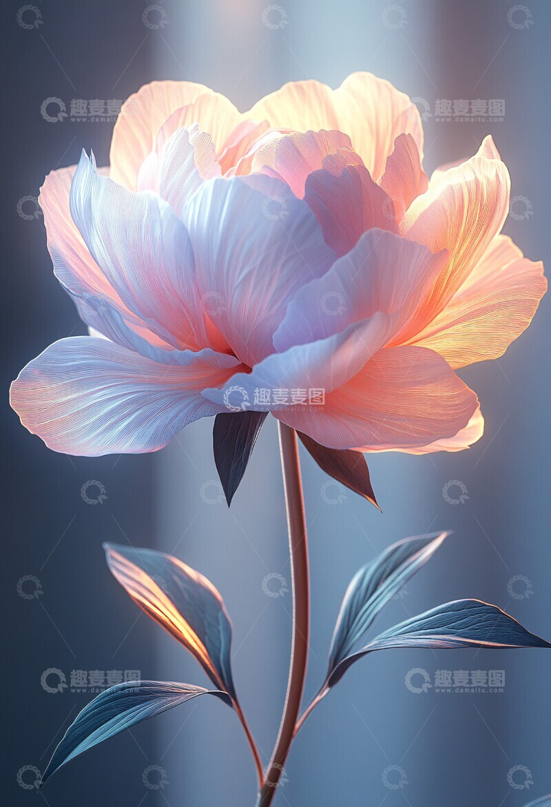 高清大图下载【趣麦麦图】粉蓝渐变牡丹花3