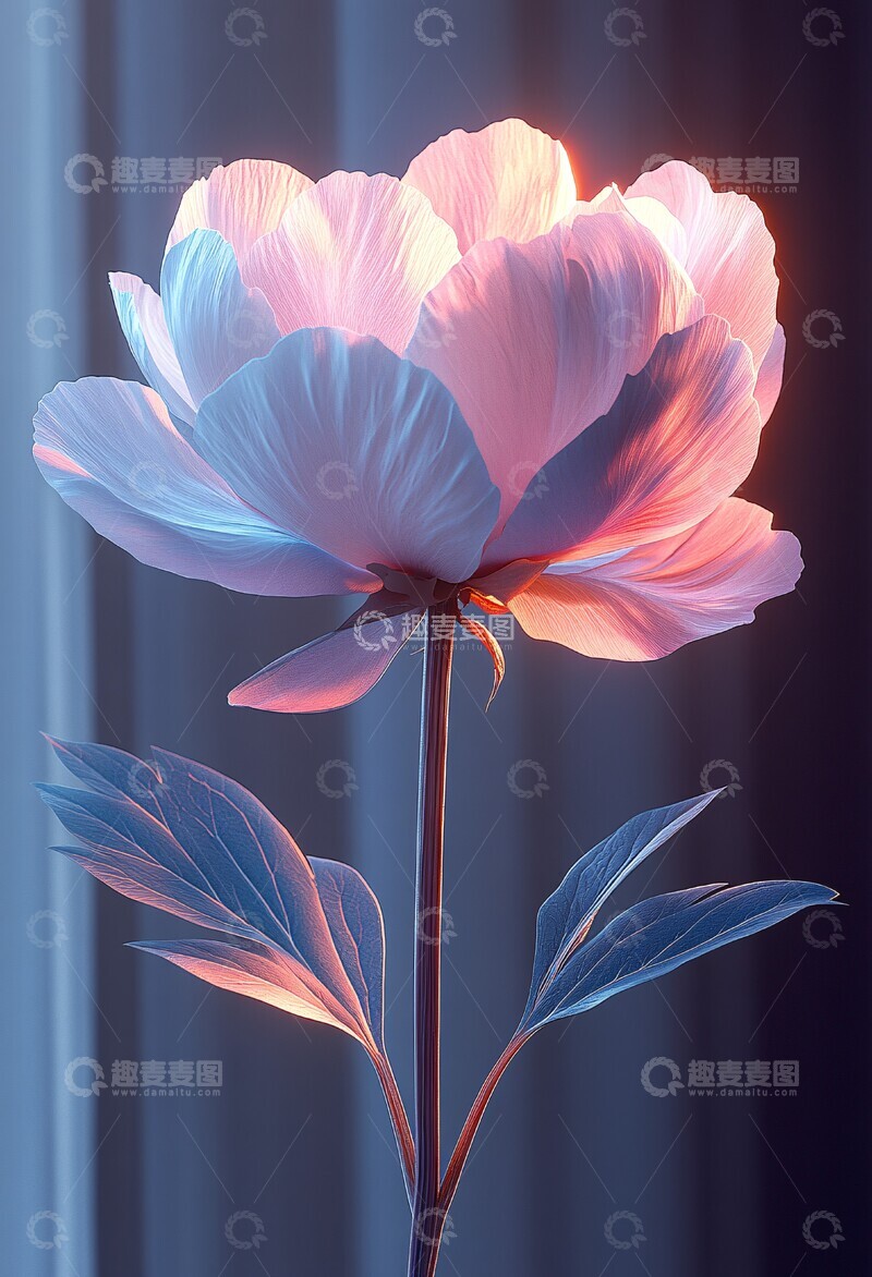 高清大图下载【趣麦麦图】粉蓝渐变牡丹花