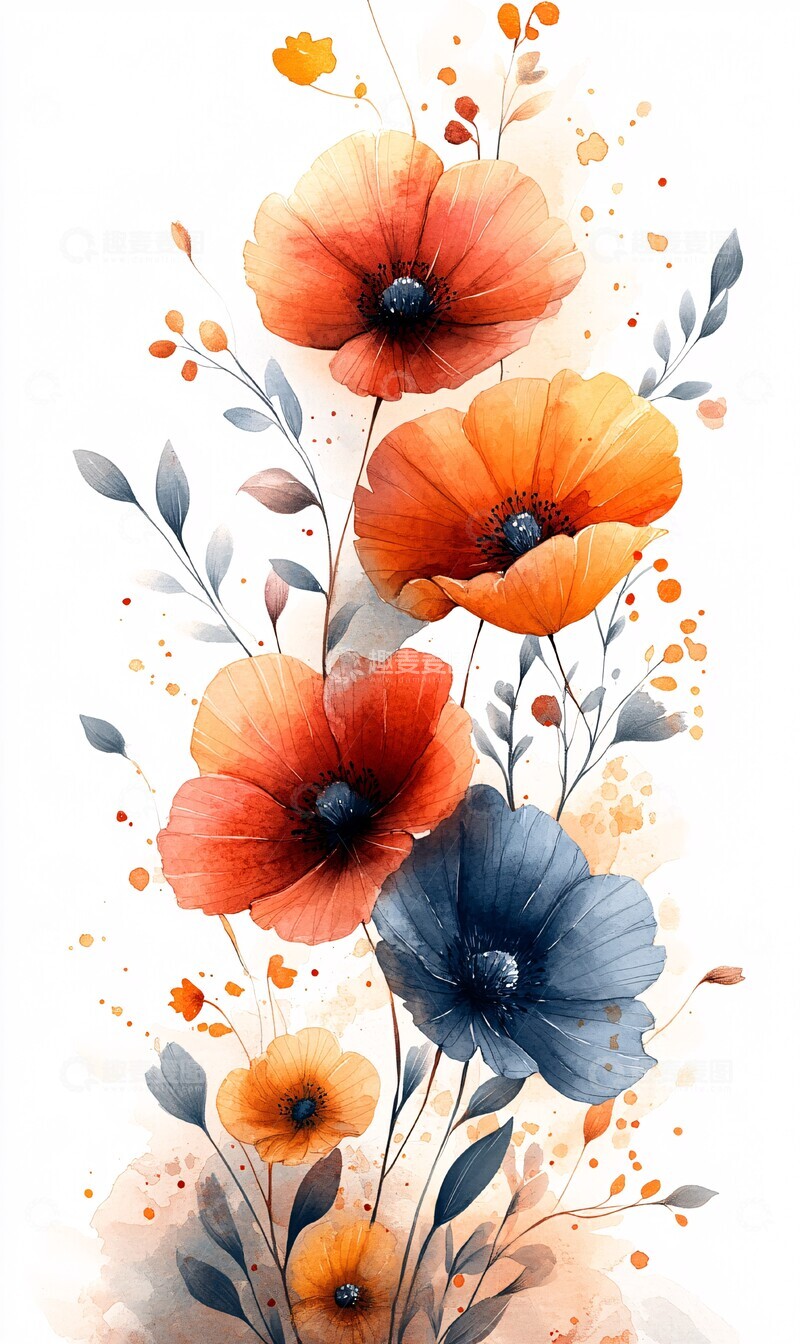 高清大图下载【趣麦麦图】空白水彩花卉图3