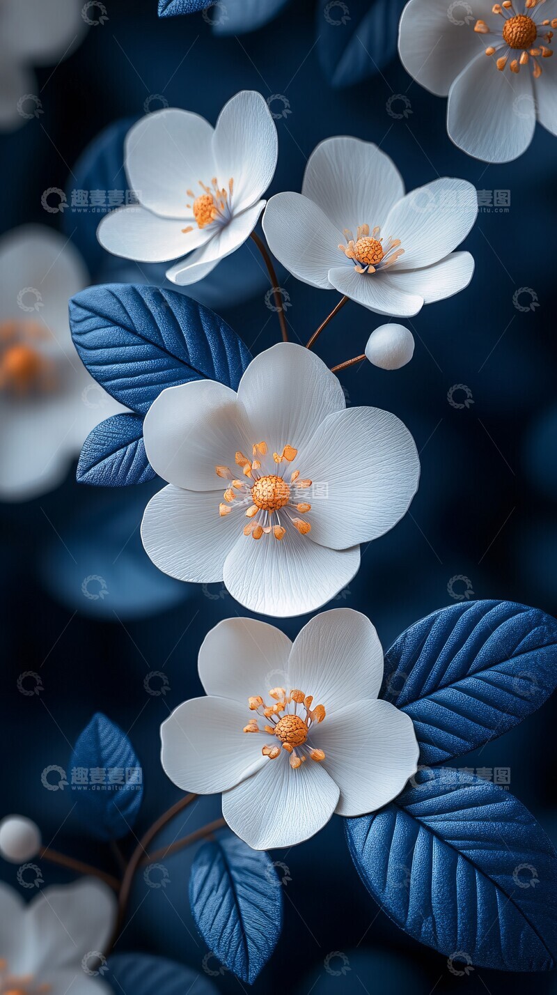 高清大图下载【趣麦麦图】白花蓝叶矢量图1