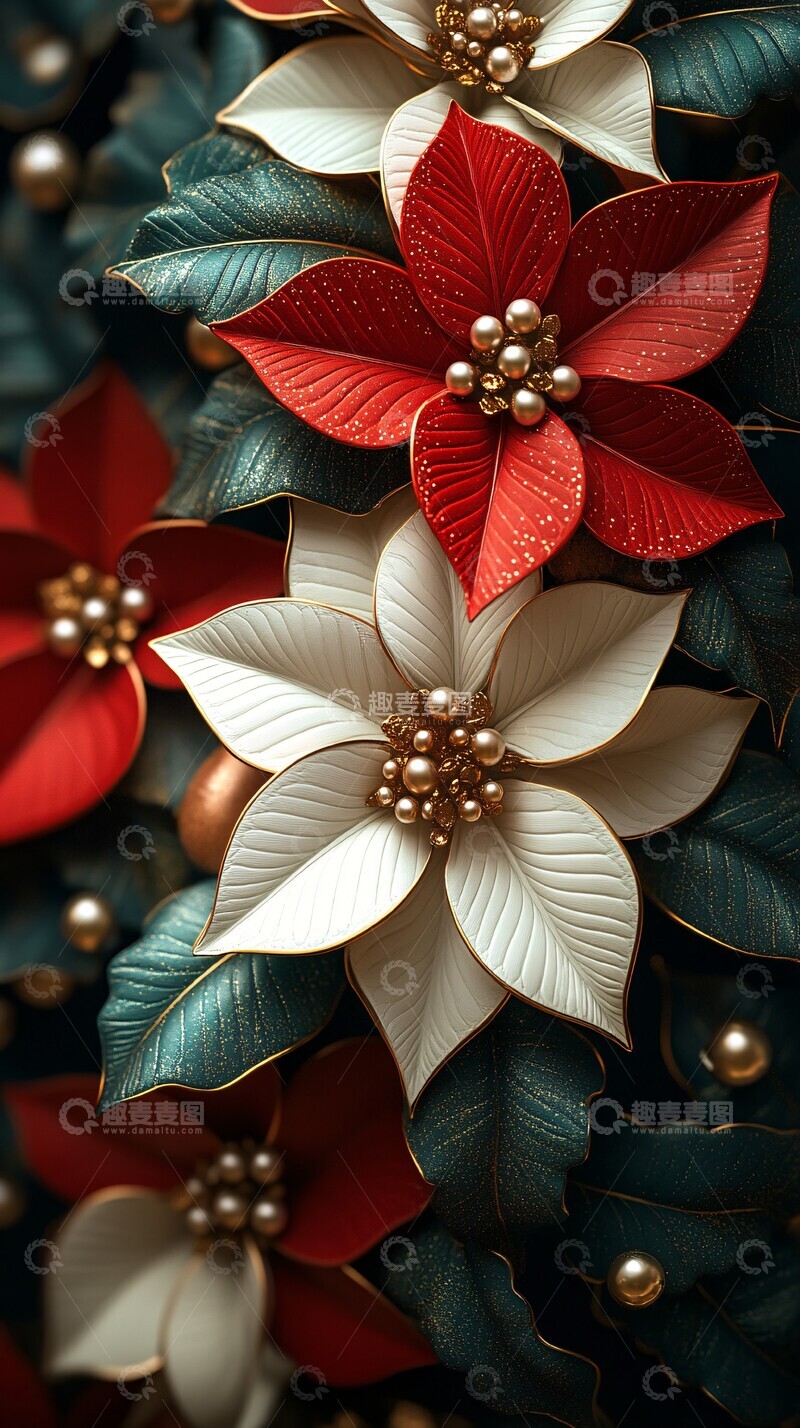 高清大图下载【趣麦麦图】波点珍珠花圣诞背景3