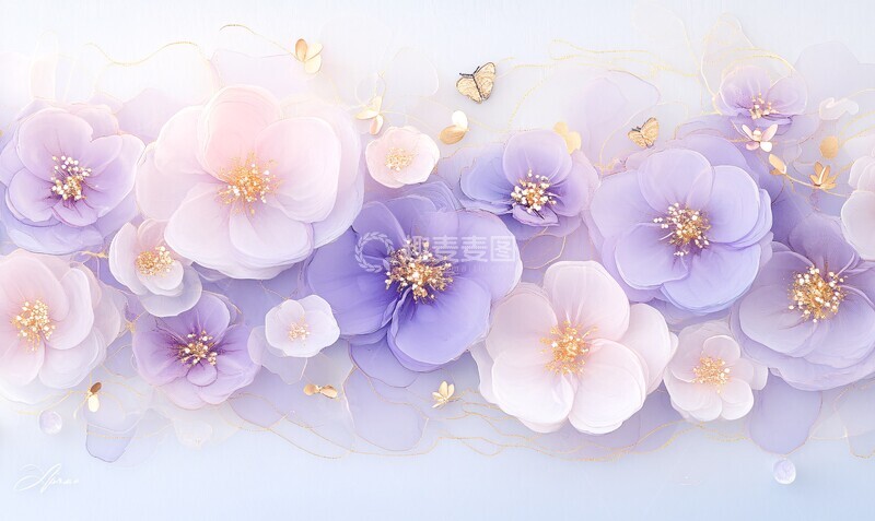 高清大图下载【趣麦麦图】紫色金纹蝶恋花