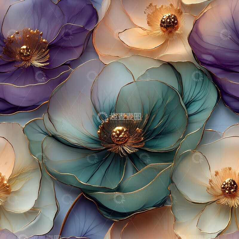 高清大图下载【趣麦麦图】尘紫绿花墨纹理2