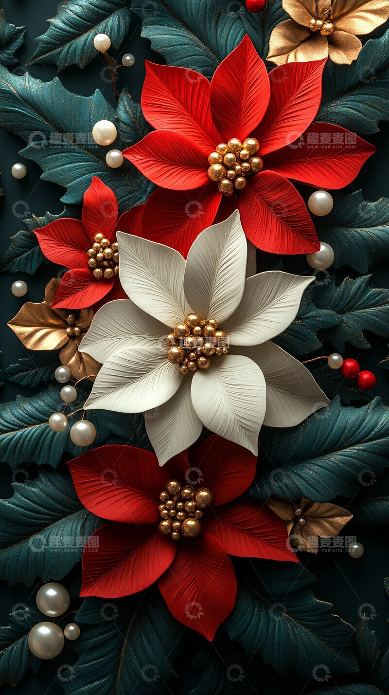 高清大图下载【趣麦麦图】波点珍珠花圣诞背景