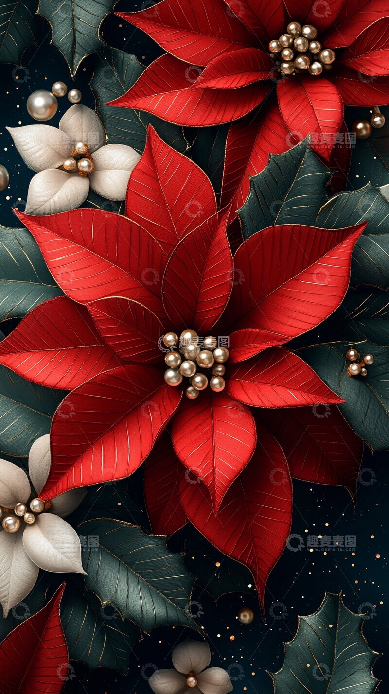 高清大图下载【趣麦麦图】波点珍珠花圣诞背景1