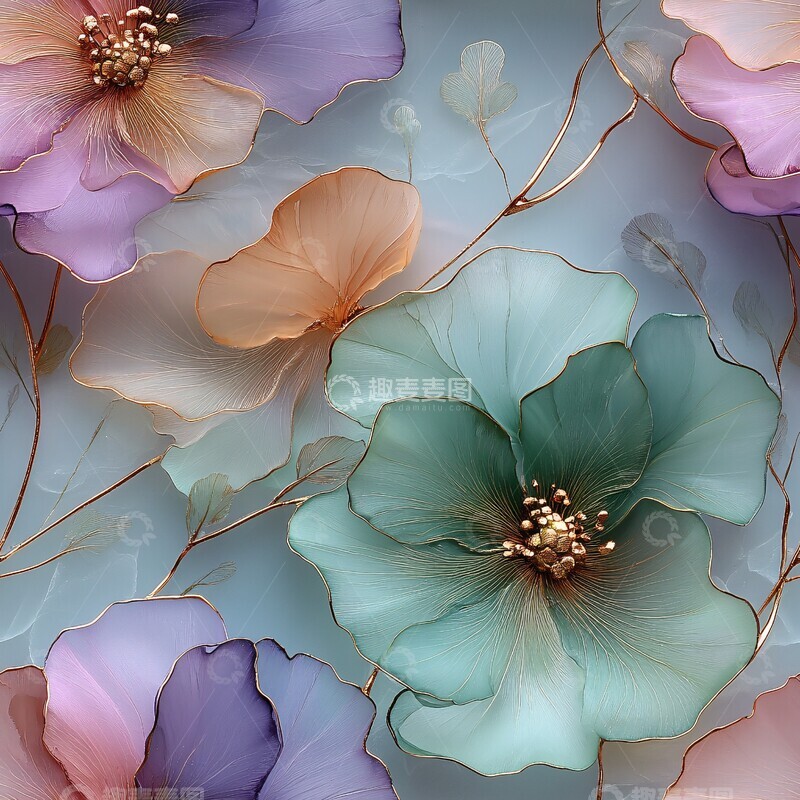 高清大图下载【趣麦麦图】尘紫绿花墨纹理