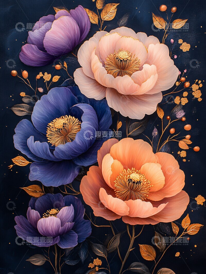 高清大图下载【趣麦麦图】紫色牡丹杜鹃花纹1