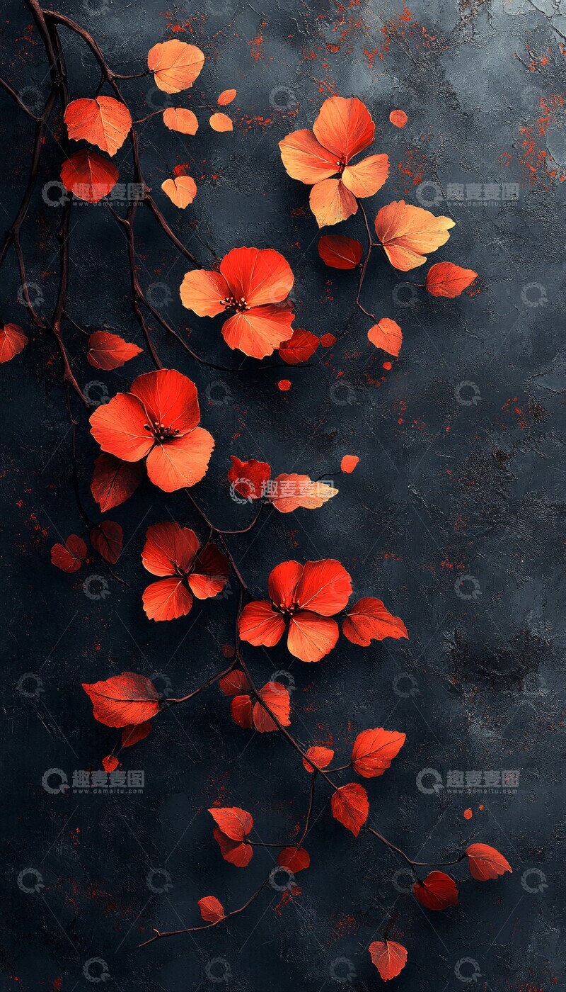 高清大图下载【趣麦麦图】黑色花卉背景2