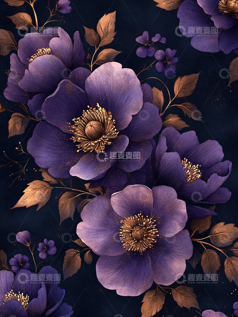 高清大图下载【趣麦麦图】紫色牡丹杜鹃花纹2