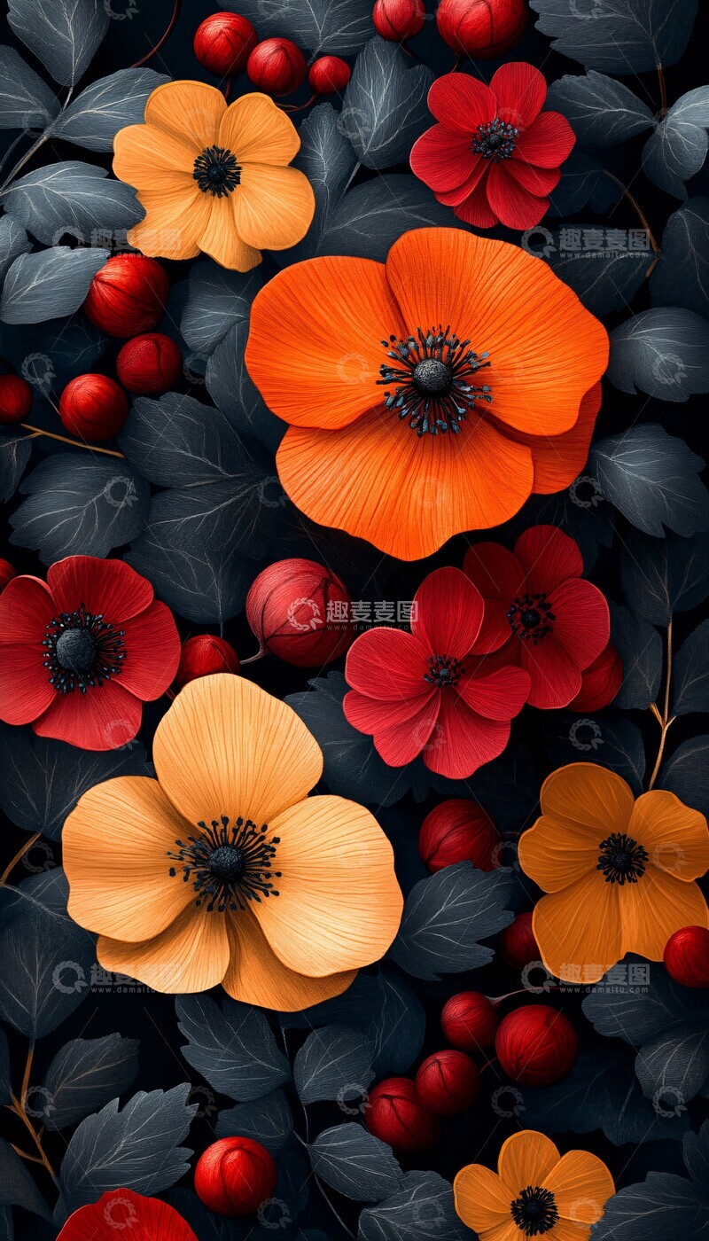 高清大图下载【趣麦麦图】黑色花卉背景
