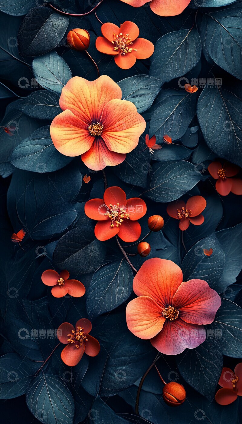 高清大图下载【趣麦麦图】黑色花卉背景1