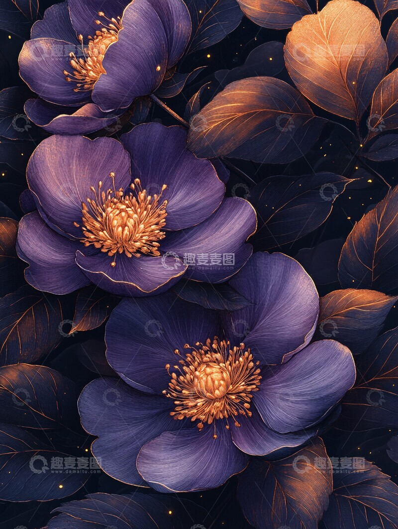 高清大图下载【趣麦麦图】紫色牡丹杜鹃花纹