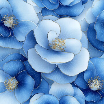 蓝白山茶花图案3