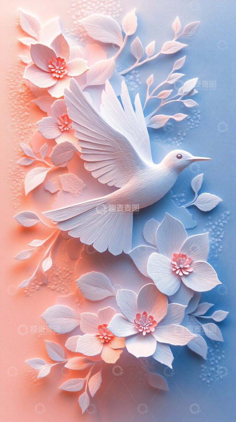 高清大图下载【趣麦麦图】鸟儿飞花绽放