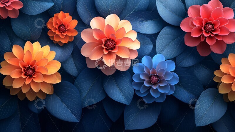 大丽花叶连续图案2