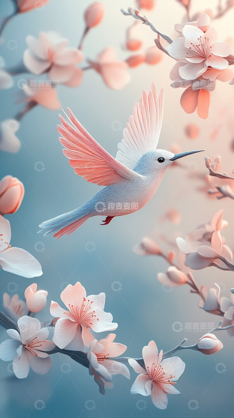 高清大图下载【趣麦麦图】鸟儿飞花绽放2