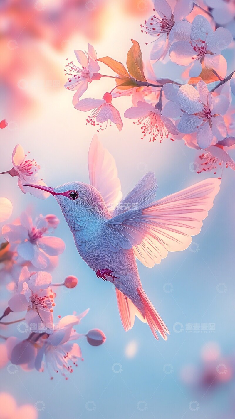 高清大图下载【趣麦麦图】鸟儿飞花绽放1