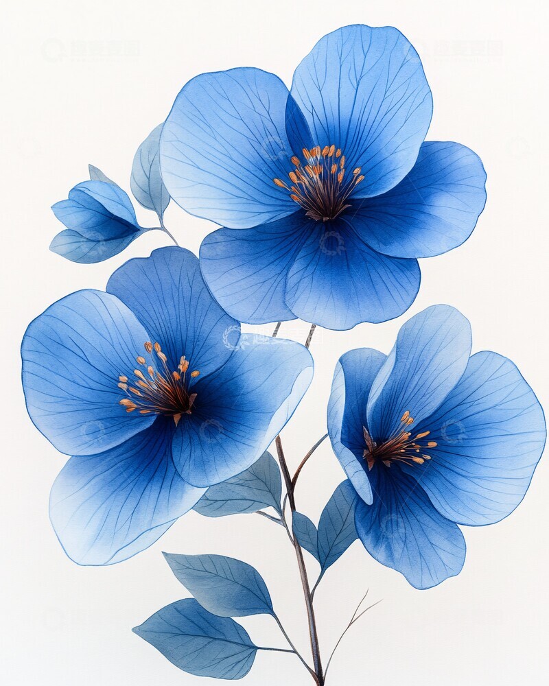 高清大图下载【趣麦麦图】蓝色花朵白背景1