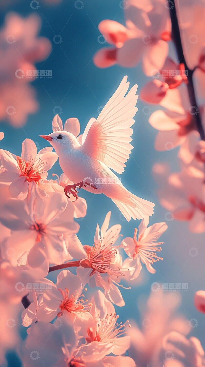 高清大图下载【趣麦麦图】鸟儿飞花绽放3