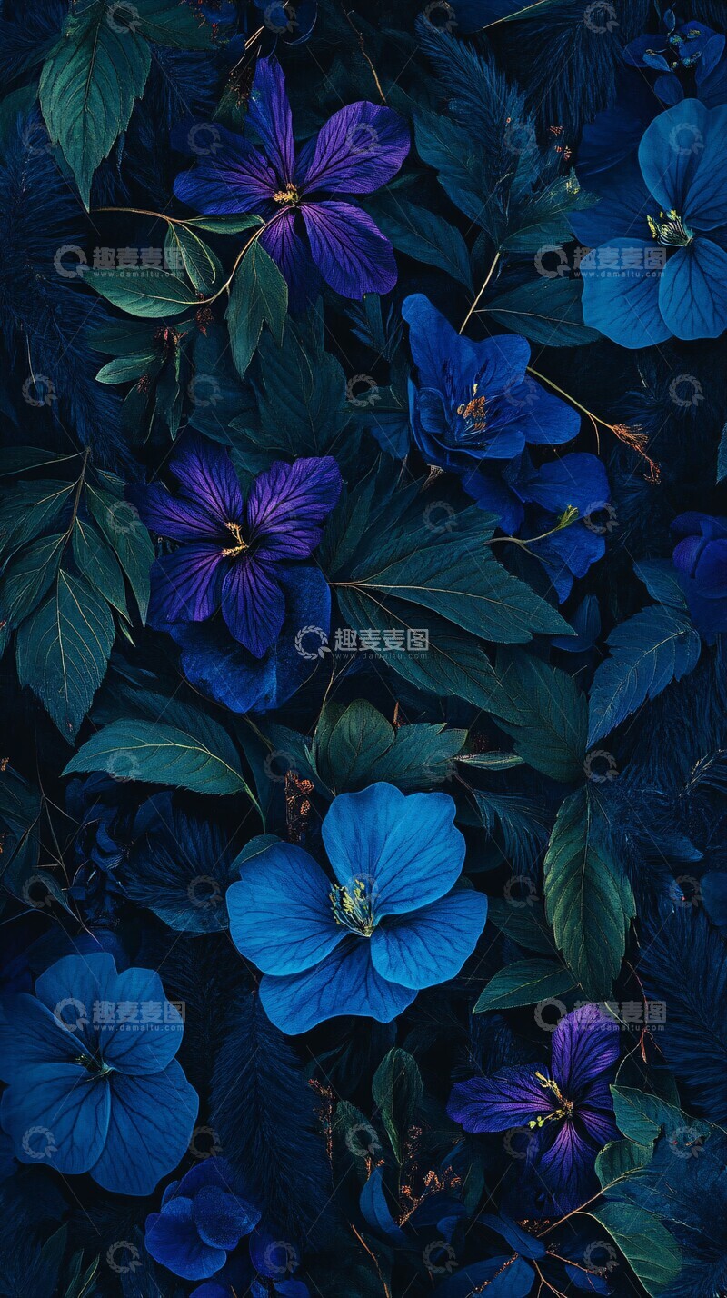 高清大图下载【趣麦麦图】深蓝紫冬林花2