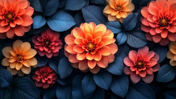 大丽花叶连续图案1