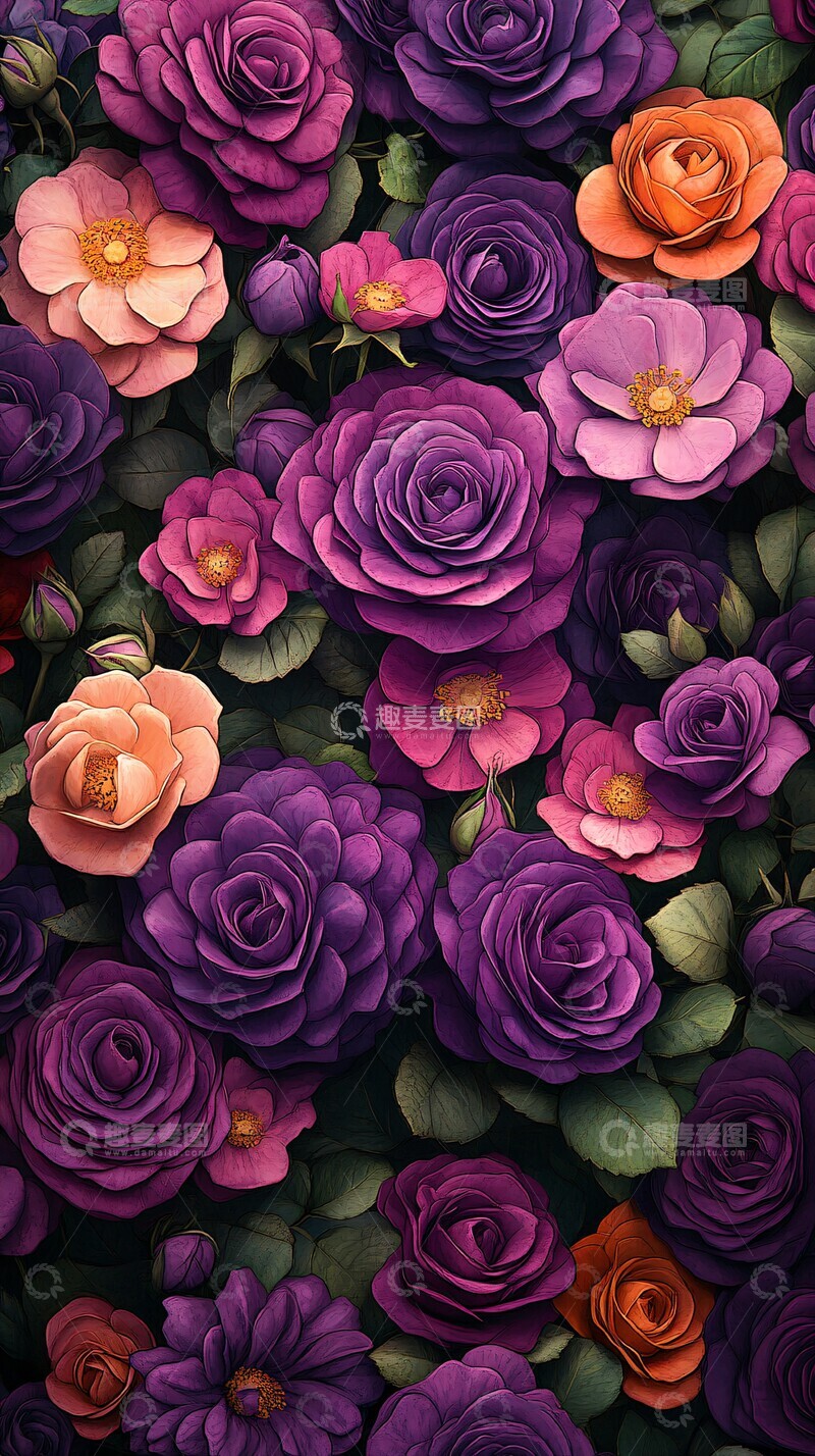 高清大图下载【趣麦麦图】紫色玫瑰群紫色玫瑰花朵