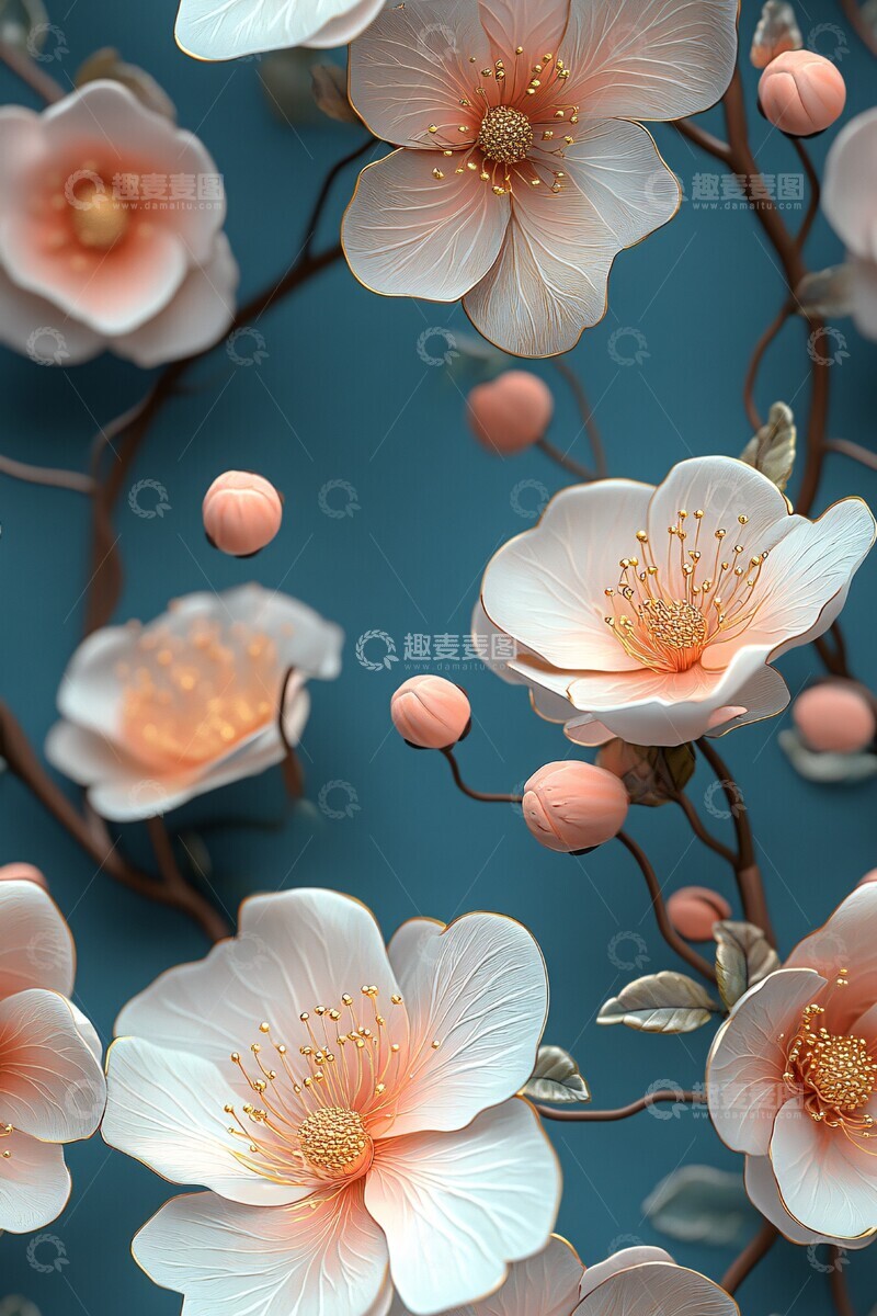 高清大图下载【趣麦麦图】白粉蓝花墙纸3