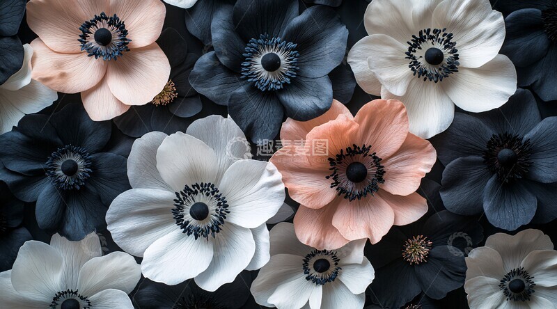 高清大图下载【趣麦麦图】黑白粉海葵特写1