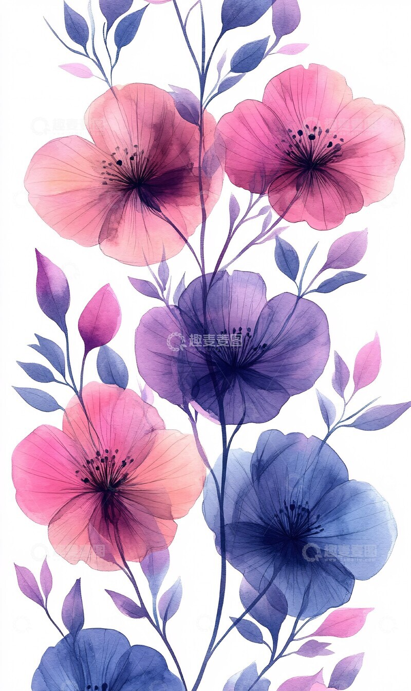 高清大图下载【趣麦麦图】粉色紫蓝小花图案2