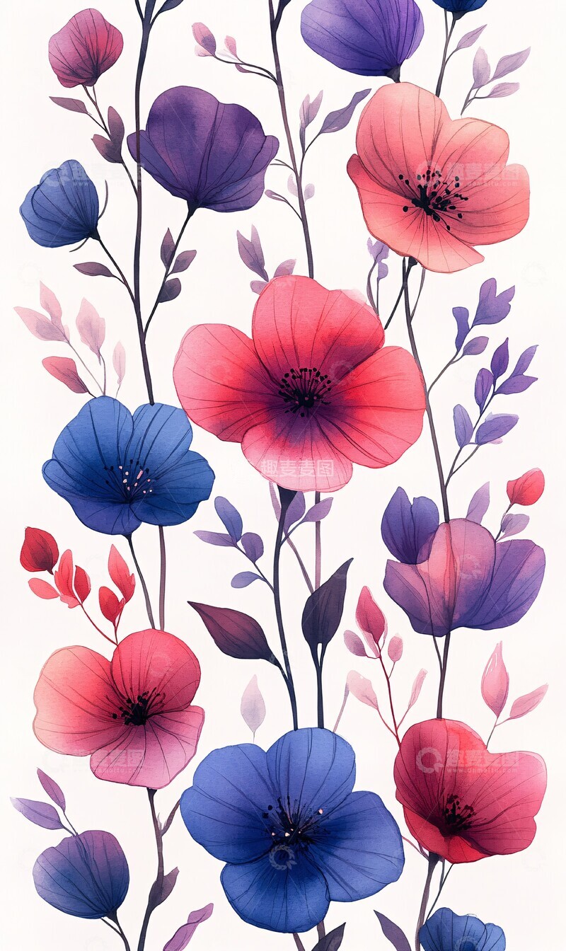 高清大图下载【趣麦麦图】粉色紫蓝小花图案