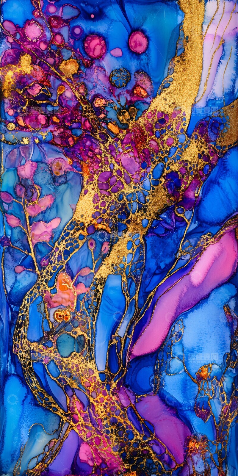 高清大图下载【趣麦麦图】蓝粉紫金酒精墨水壁纸2